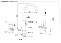 Remer Minimal Смеситель на борт ванны, излив 21,5 см, лейка 1 режим, шланг, цвет: oro spazzolato N072BG