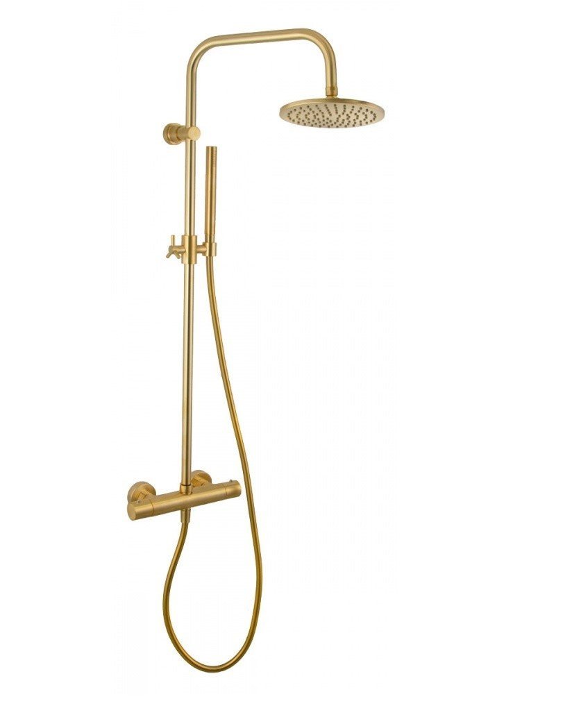 Remer Elegance Душевая стойка: термостат, верхний душ 20 см, штанга 100 см, цвет: oro spazzolato EQ32X7MMM20BG