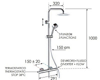 Remer Elegance Душевая стойка: термостат, верхний душ 25 см, лейка, штанга 100 см, цвет: nero opaco EQ32XM1UFM25NO