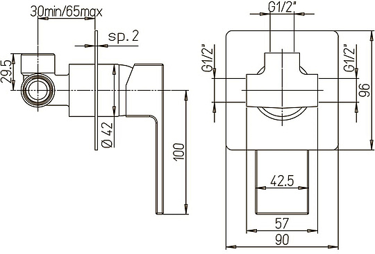 Paini Dax Смеситель для душа встраиваемый без излива, с внутренней частью, цвет: хром 84CR690R
