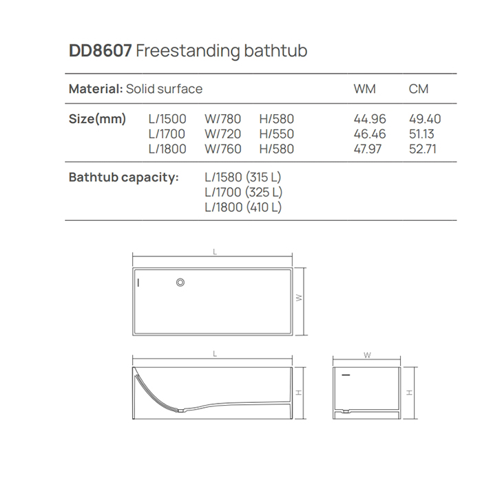 Dea Design Modern Ванна из Solid Surface отдельностоящая 180x76x58h см, композит, цвет: grey brown DD8607 1800 6