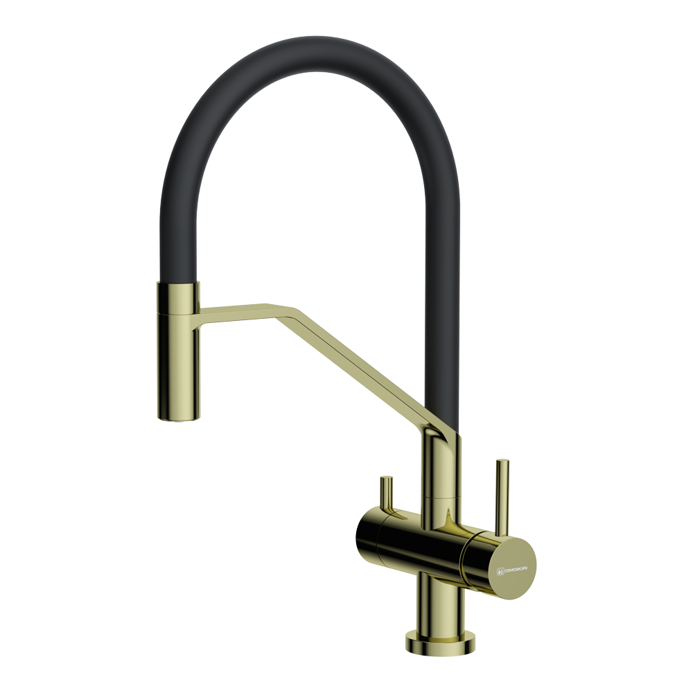 Omoikiri Akeno LG-BL Смеситель для кухни с гибк. изливом и возм. подкл. фильтр, цвет: светлое золото 4994546