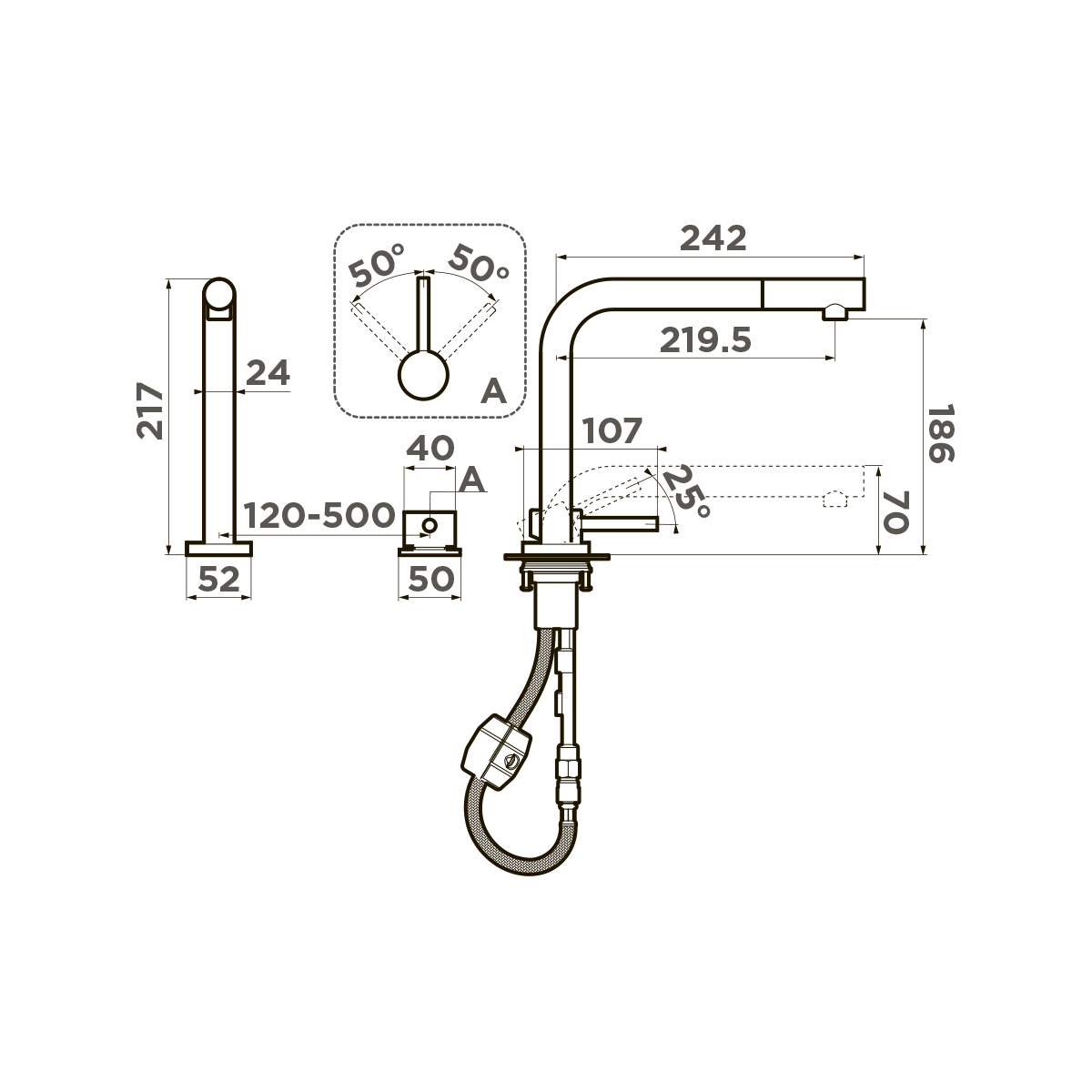 Omoikiri Nara-S LG Смеситель для кухни с выдвижным изливом, цвет: светлое золото 4994485