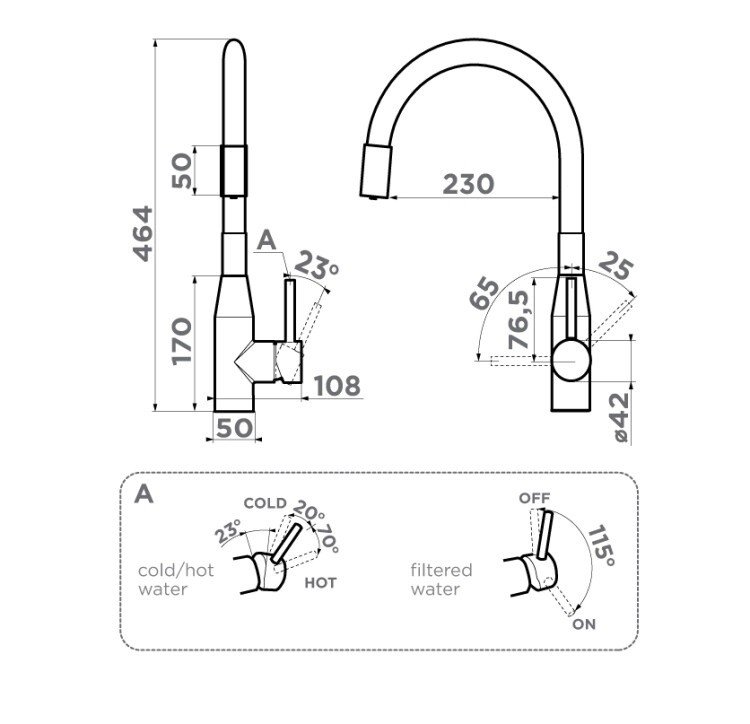 Omoikiri Yatomi 2 Plus BN-WH Смес. для кухни с гибк. изливом и возм. подкл. фильтр, цвет:нерж. сталь 4994345