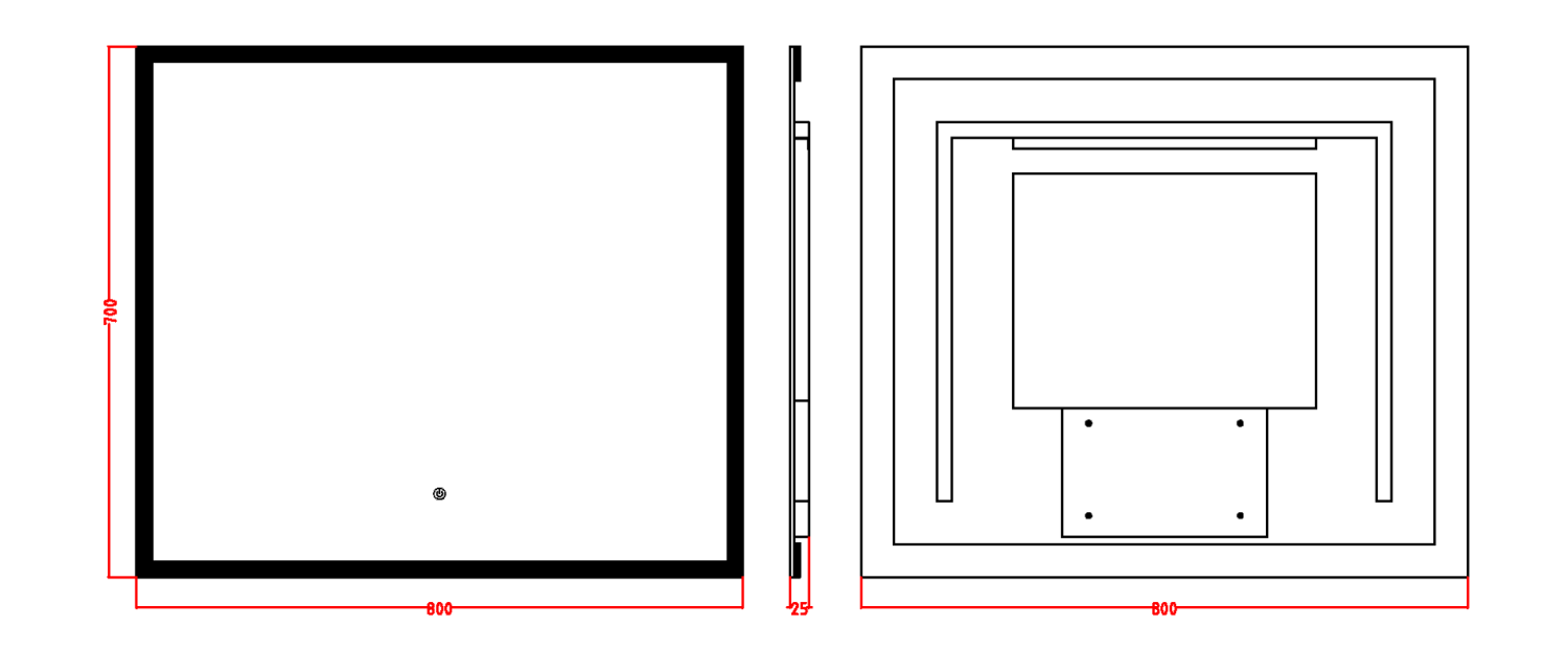 Boheme Зеркало 80x70h см без рамы, с подсветкой и сенсором, цвет: chrome 544-080