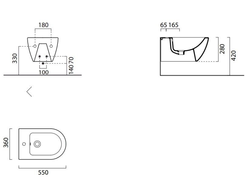 GSI Pura Биде подвесное 55x36 см, с 1 отверстием под смеситель, без крепления, цвет: cenere matte 8865117
