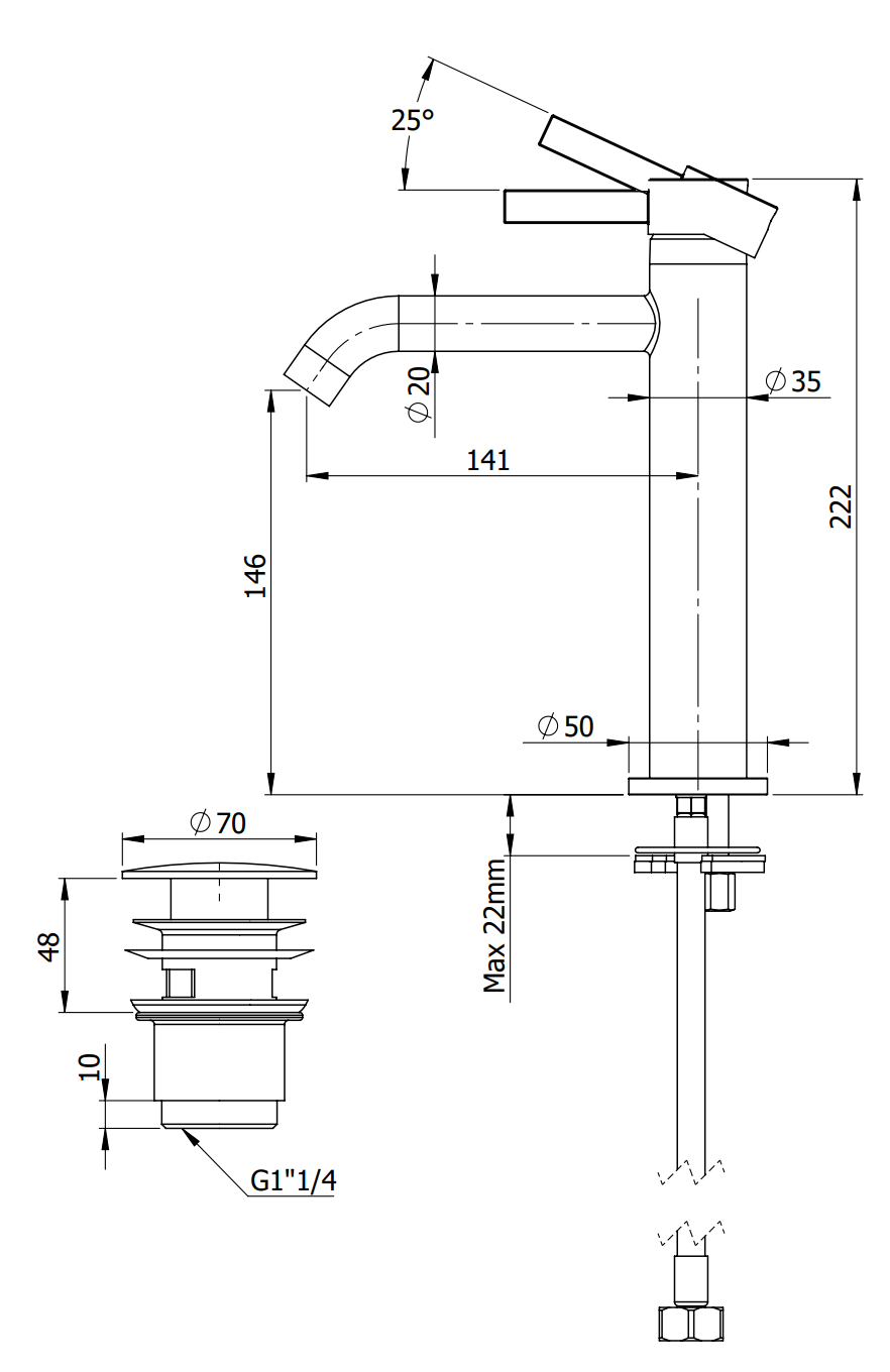 Remer Metrica Смеситель для раковины, с донным клапаном, излив 14,1 см, цвет: cromo MC10ACC