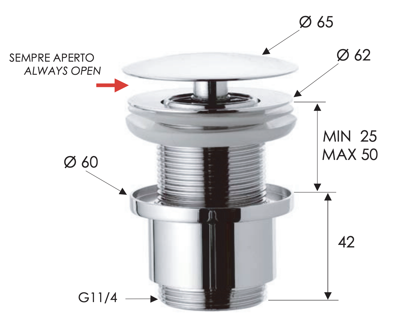 Remer Донный клапан click-clack незапираемый без перелива, цвет: cromo 9072