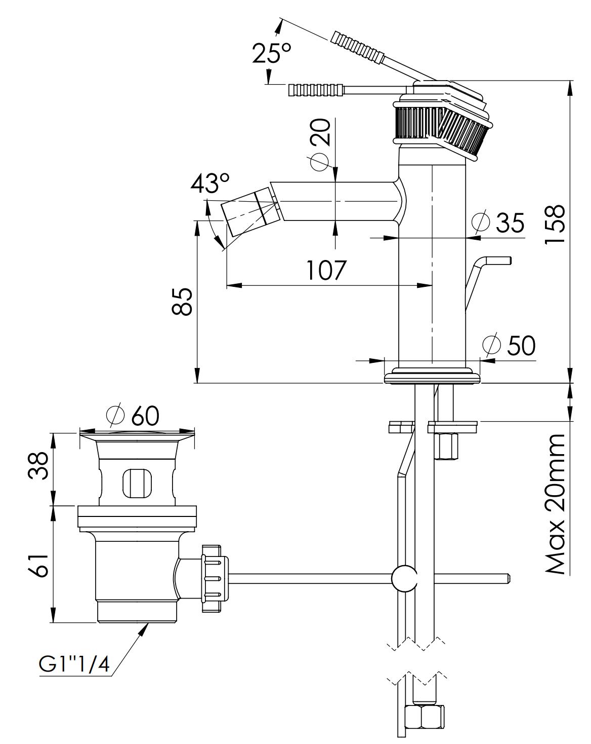 Remer Atelier Смеситель для биде, с донным клапаном, цвет: cromo AL20