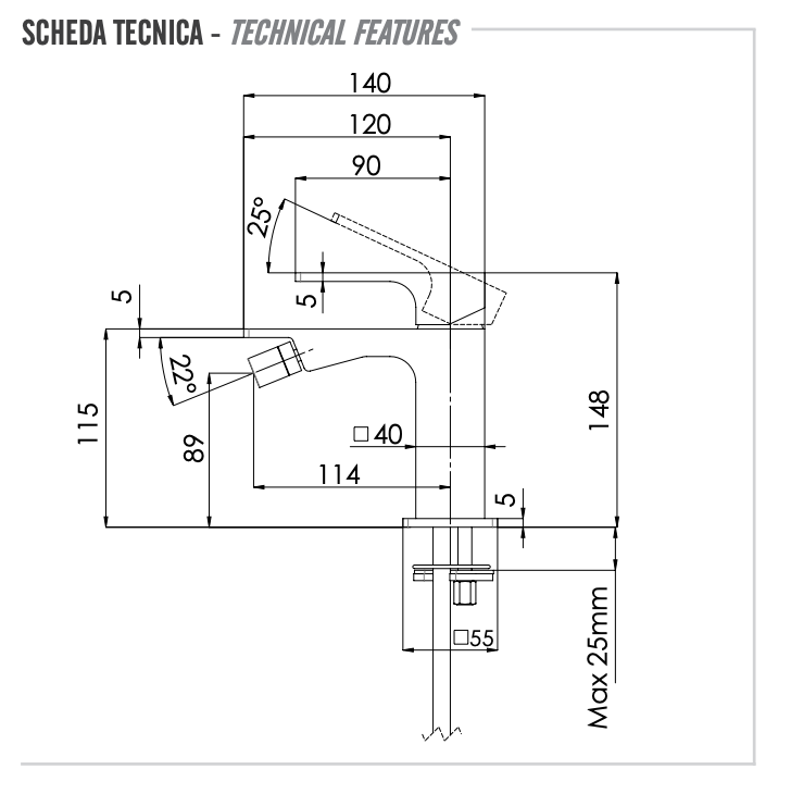 Remer Absolute Смеситель для биде, без донного клапана, цвет: cromo AU21
