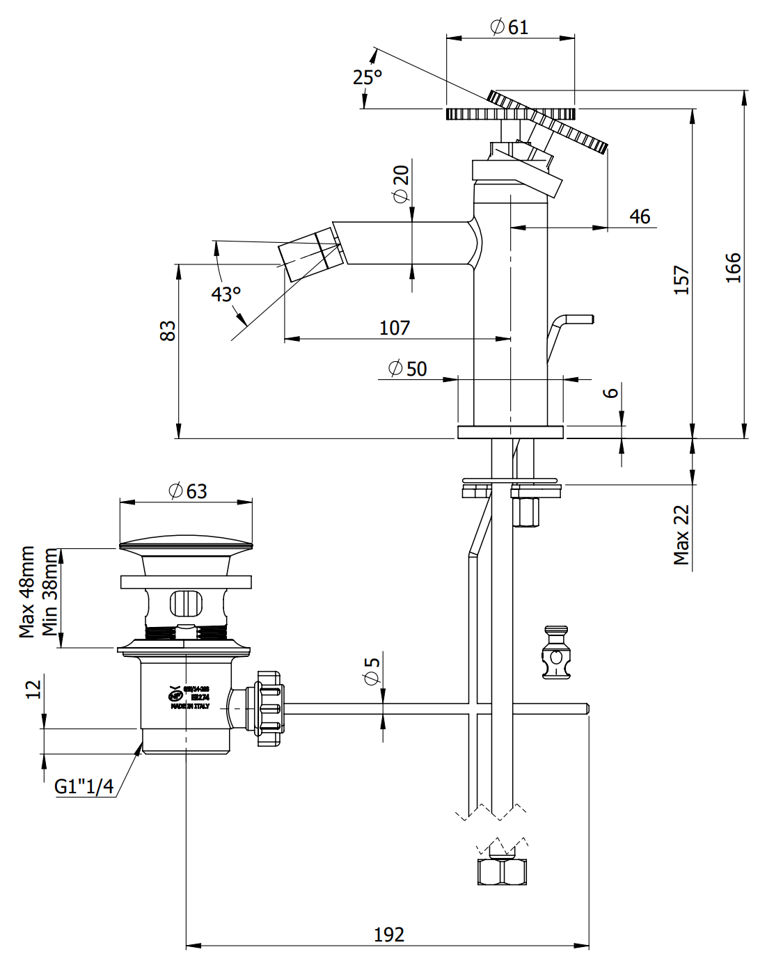 Remer Chrono Смеситель для биде, с донным клапаном, цвет: cromo CH20