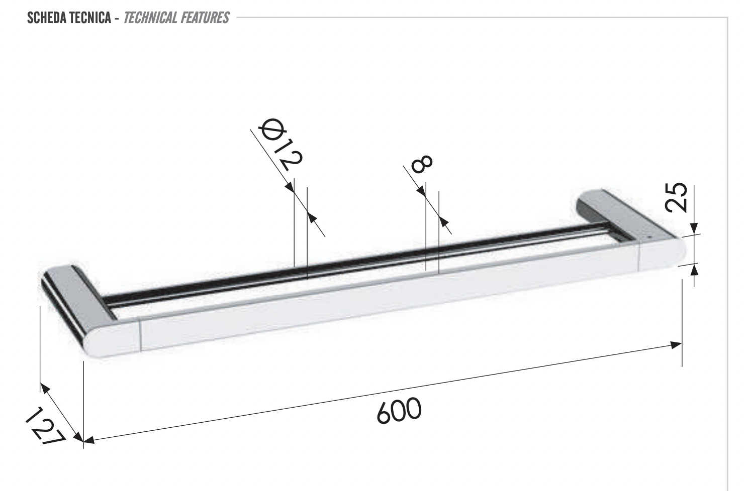 Remer Lounge Полотенцедержатель двойной 60 см, подвесной, латунь, цвет: visual inox LN33XV