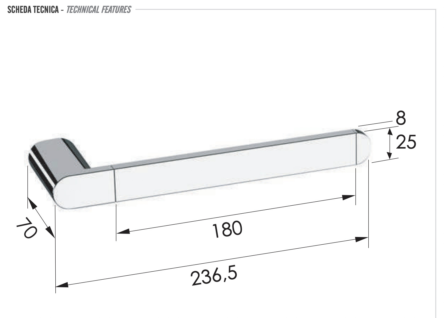 Remer Lounge Полотенцедержатель 23,65 см, подвесной, латунь, цвет: visual inox LN44XV