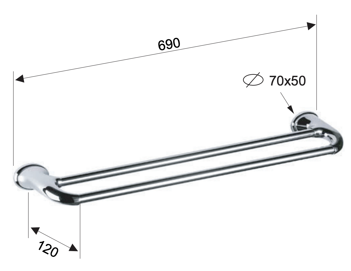Remer 900 Полотенцедержатель двойной 69 см, подвесной, латунь, цвет: cromo NV33CR