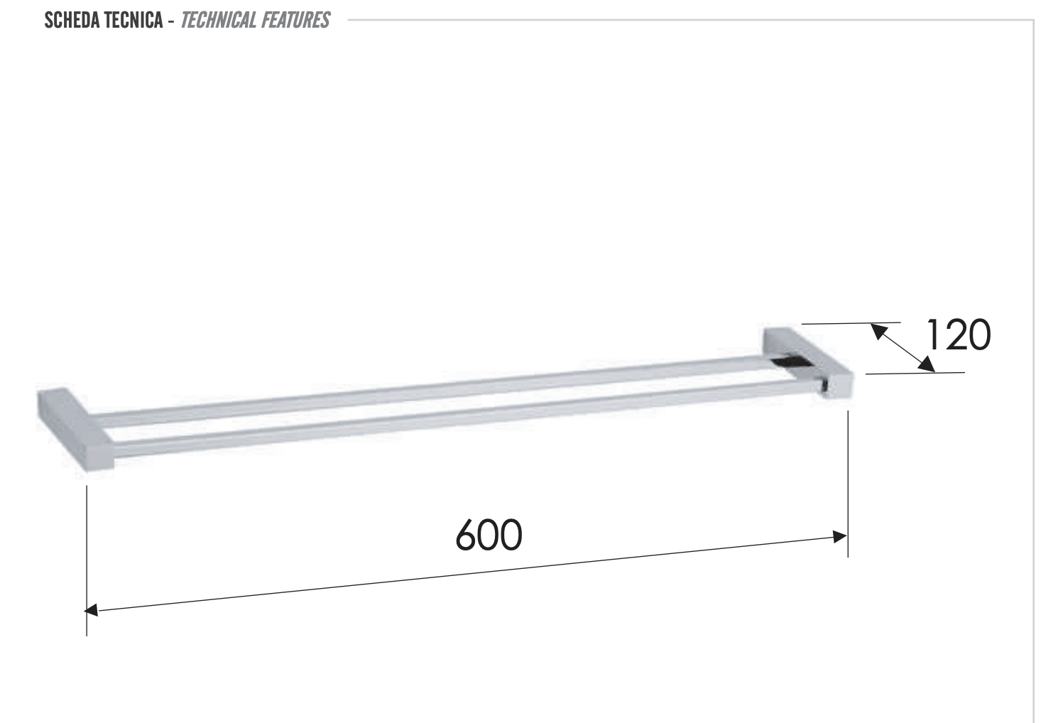 Remer SQ Полотенцедержатель двойной 60 см, подвесной, латунь, цвет: cromo SQ33CR