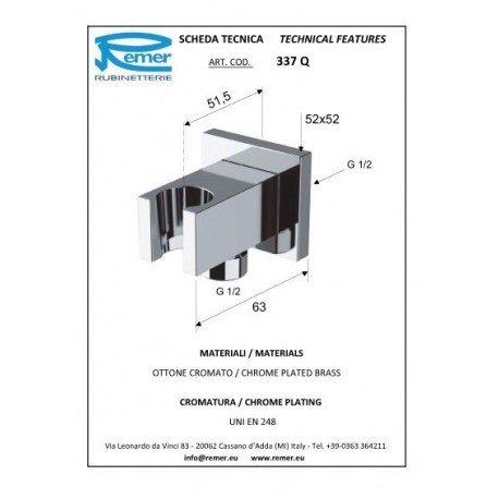 Remer Шланговое подключение с держателем душа, цвет: nichel spazzolato 337QNP