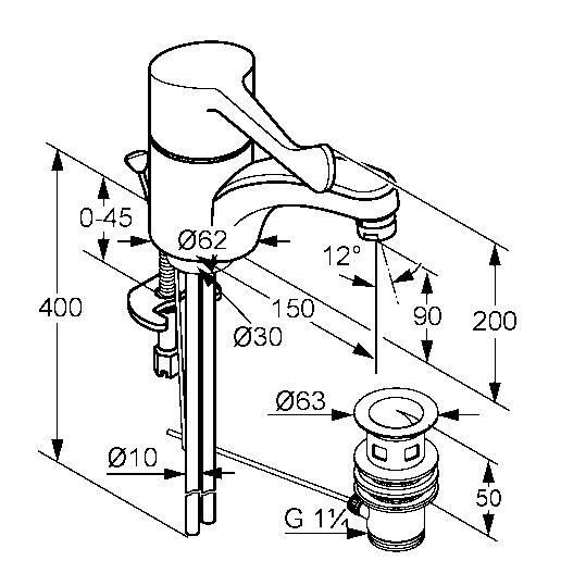 Kludi Medi Care Смеситель для раковины, c д/к, длина излива 15 см, цвет: хром 341150524