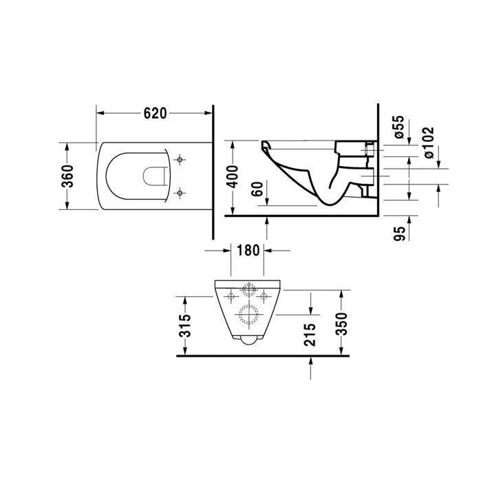 Duravit Caro Унитаз подвесной 36x62 см, крышка-сиденье отдельно, цвет: белый 0198090000
