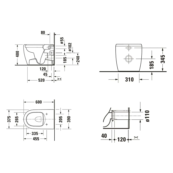 Duravit Qatego Унитаз приставной 39x60 см, безободковый, без крышки-сиденья, цвет: белый 2020090000