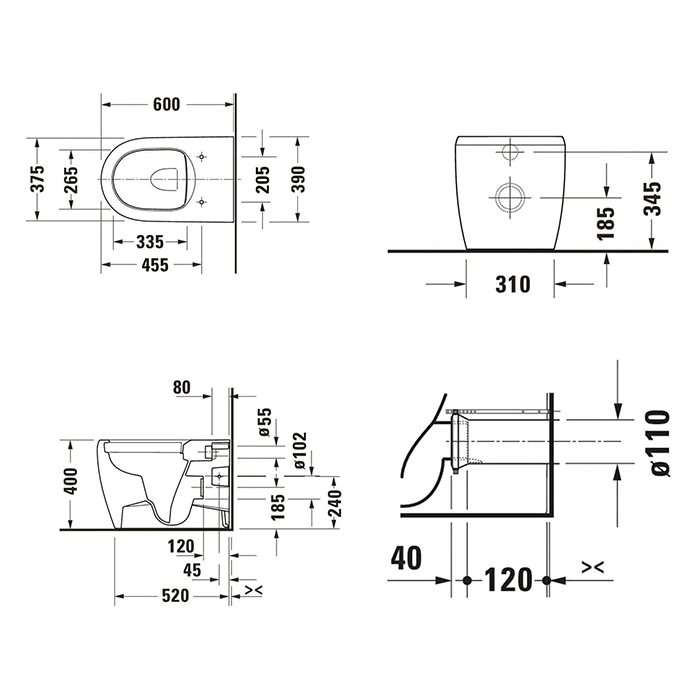 Duravit Qatego Унитаз напольный безободковый 39x60 см, цвет: белый глянцевый 2020092000