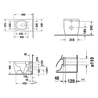 Duravit Qatego Унитаз напольный безободковый 39x60 см, цвет: белый глянцевый 2020092000
