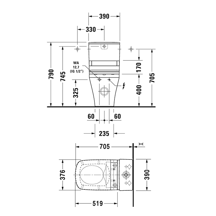 Duravit DuraStyle Чаша унитаза напольная без крышки и бачка 39x70,5 см, цвет: белый 21565900001