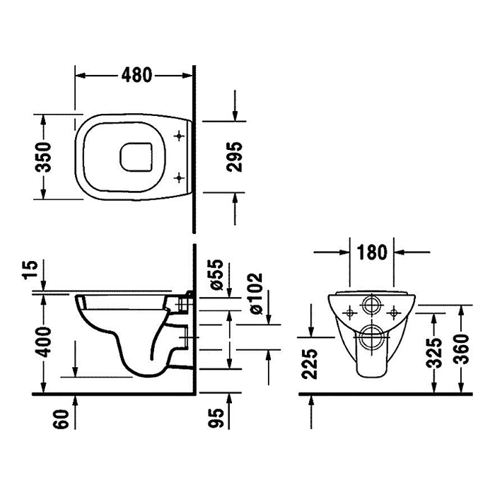 Duravit D-Code Унитаз подвесной 35x48 см, крышка-сиденье отдельно, цвет: белый 22110900002