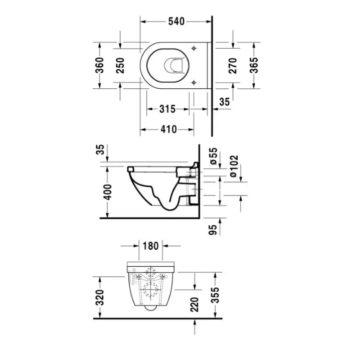 Duravit Starck 3 Унитаз подвесной 36x54 см, цвет: белый глянцевый 22250900001