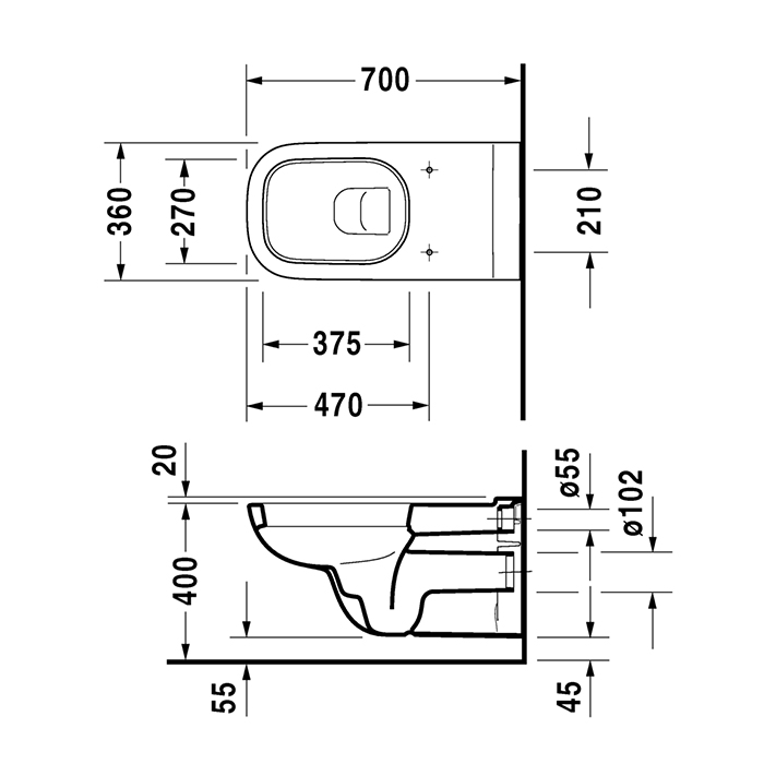 Duravit D-Code Унитаз подвесной 36x70 см, цвет: белый глянцевый 22280900002