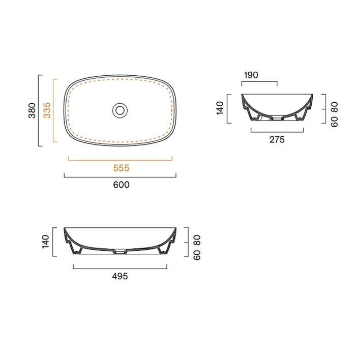 Catalano Alvea Раковина встраиваемая сверху 60x38 см, без перелива, Cataglaze, цвет: lino матовый 0624600030