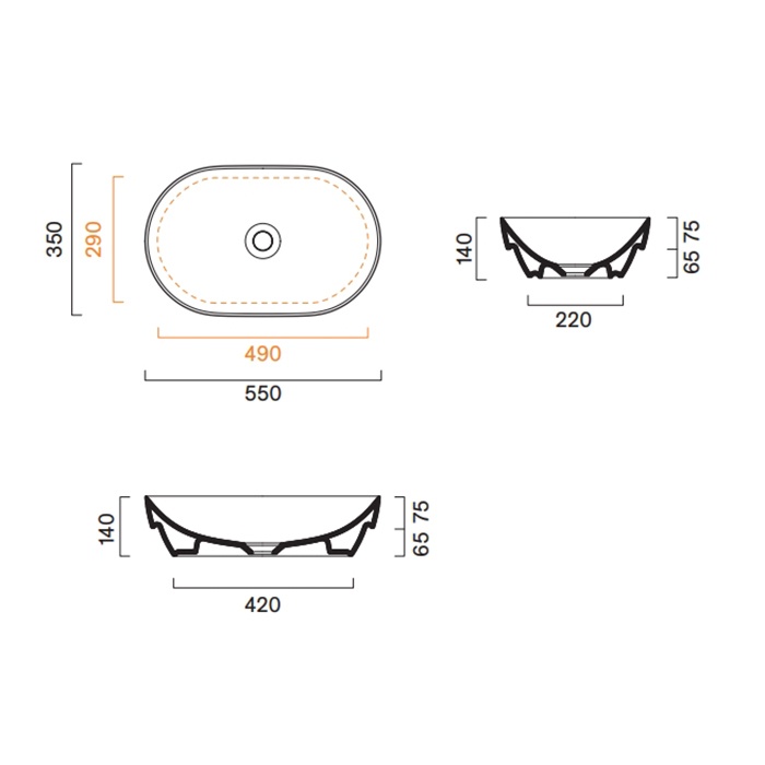 Catalano Sfera Раковина чаша 55x35x14h см, без перелива, покрытие Cataglaze, цвет: белый глянцевый 0524550001