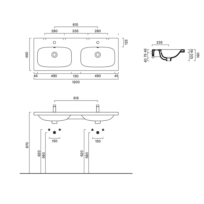 Catalano Alvea Раковина подвесная 120x46 см, с переливом, покрытие Cataglaze, цвет: белый глянцевый 0621220001