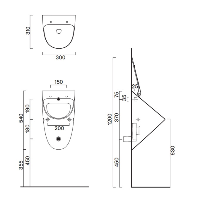 Catalano Comfort Писсуар подвесной со скрытым подводом воды покрытие Cataglaze, цвет: черный матовый 0932541022