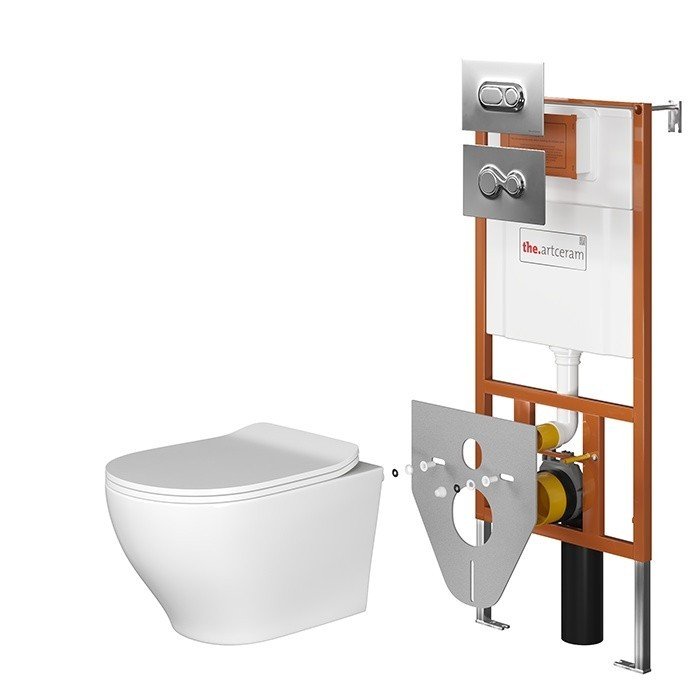 ArtCeram Ten Инсталляция с подвесным унитазом 50x70 см сиденьем и кнопками цвет: glossy white/chrome 700.101.01