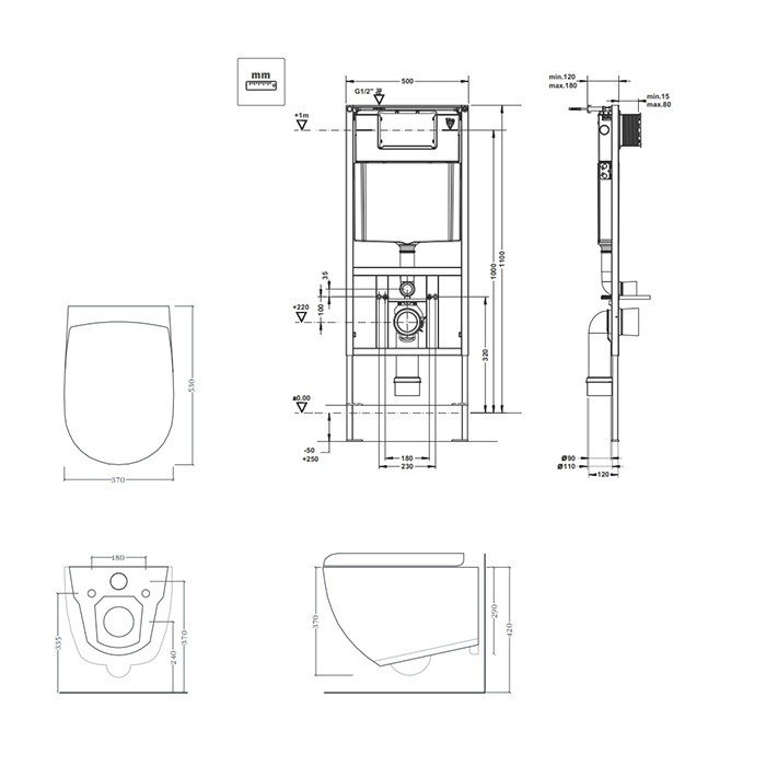ArtCeram File 2.0 Инсталляция с подвесным унитазом 50x70 см сиденьем, без кнопок, цвет: glossy white 700.101.02