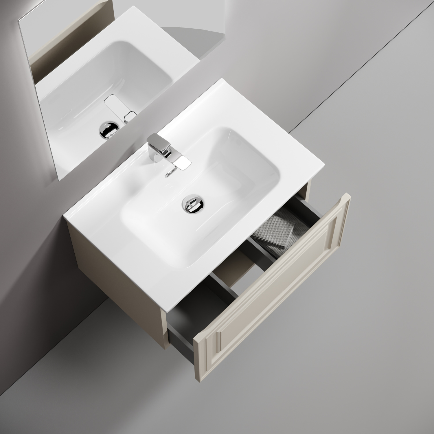 Sancos Very Тумба под раковину, подвесная 69х44,5х40,6h см, один ящик с доводчиком, цвет: beige soft VR70CE