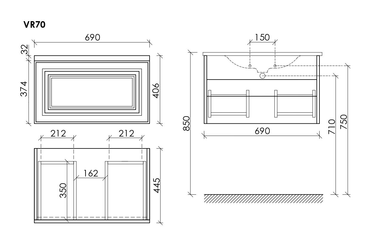 Sancos Very Тумба под раковину, подвесная 69х44,5х40,6h см, один ящик с доводчиком, цвет: beige soft VR70CE