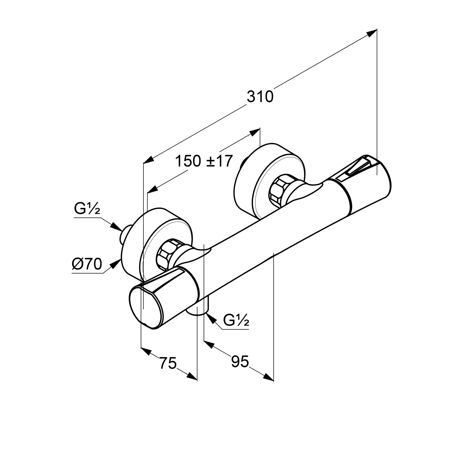 Kludi Zenta SL Смеситель для душа термостатический, настенный, без излива, цвет: черный матовый 351003938