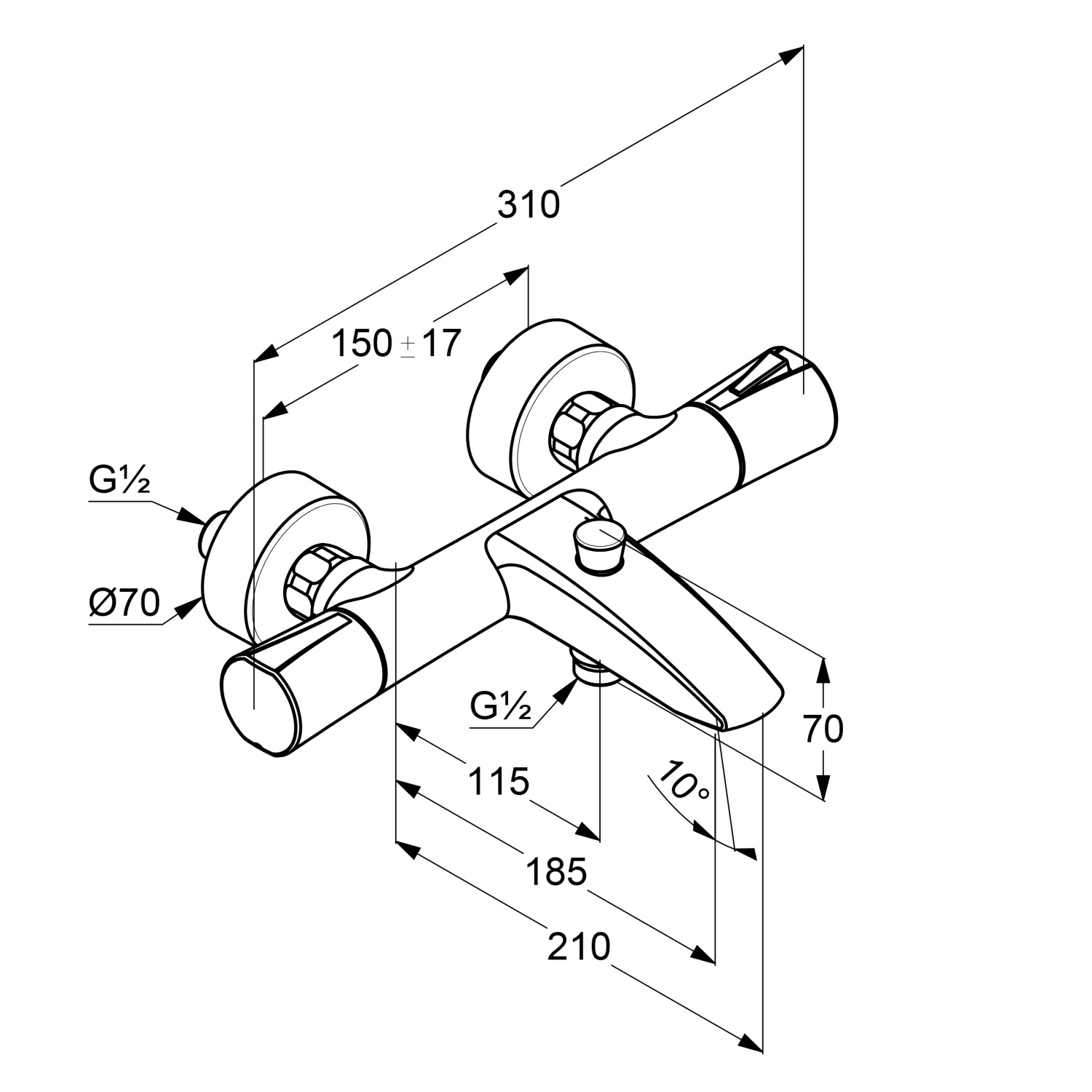 Kludi Zenta SL Смеситель для ванны и душа термостатический, длина излива 18,5 см, цвет: черный 351013938