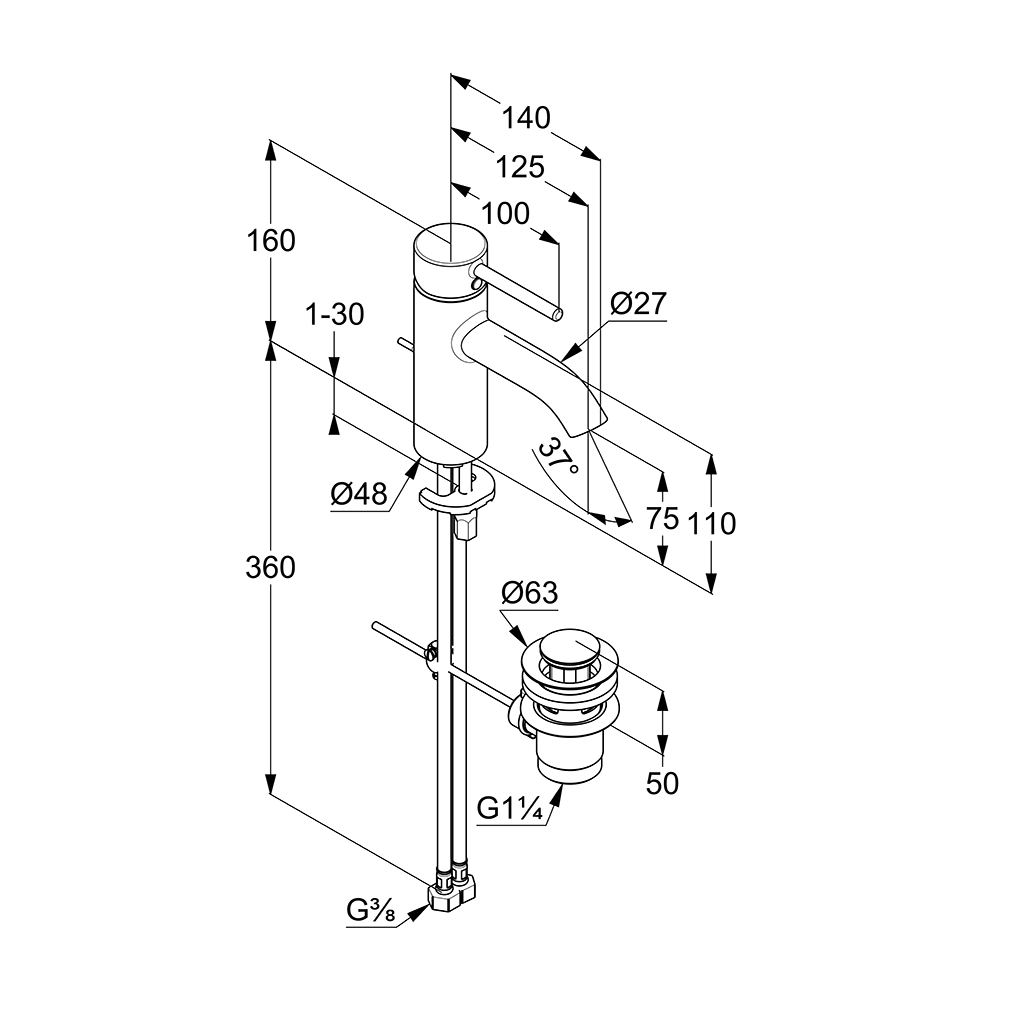 Kludi Bozz Смеситель для раковины, c д/к, длина излива 12,5 см, цвет: черный матовый 382633976