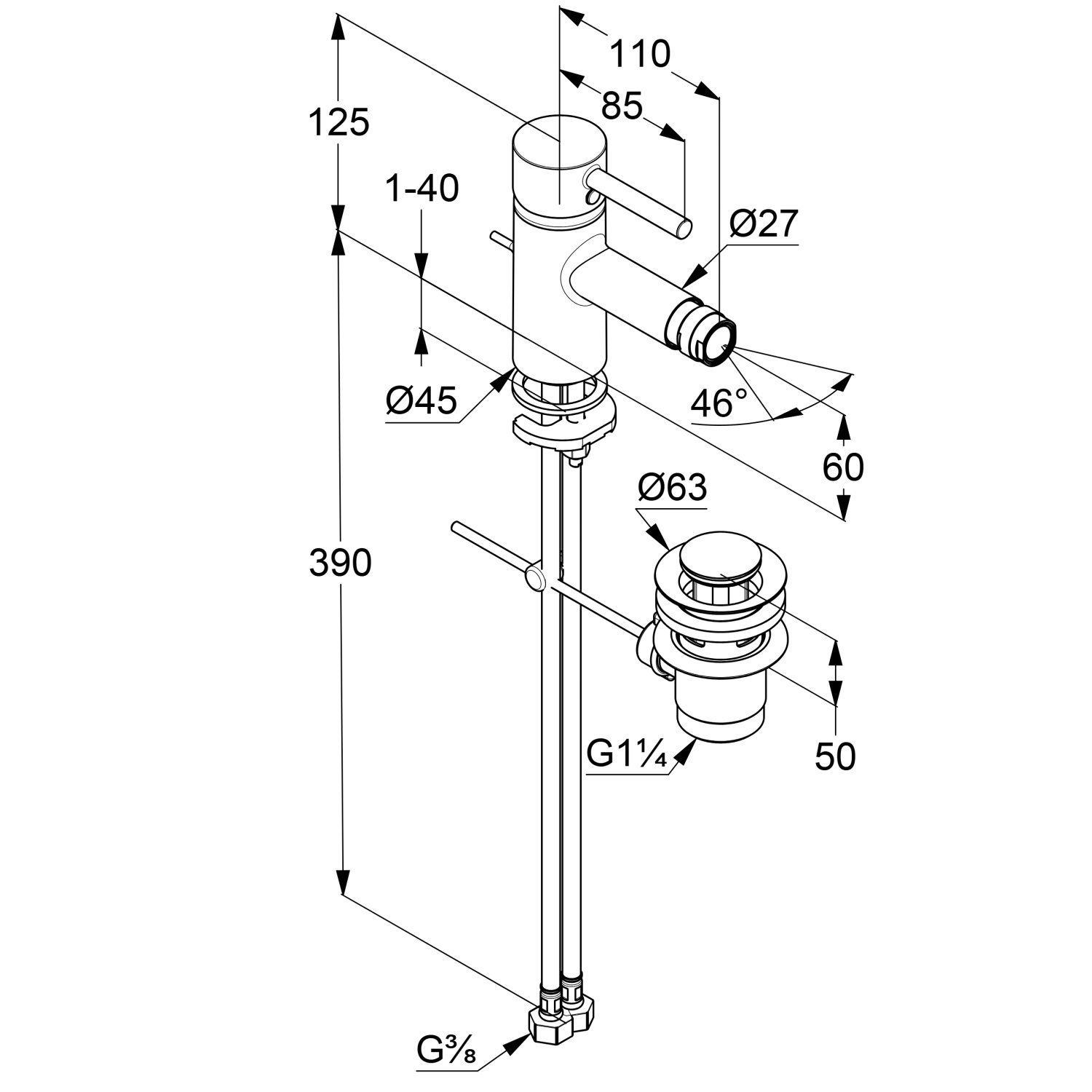 Kludi Bozz Смеситель для биде, с д/к, цвет: белый матовый 385335376