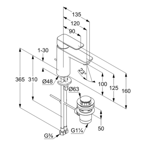 Kludi Pure&Style Смеситель для раковины, c д/к, длина излива 12 см, цвет: черный матовый 402933975