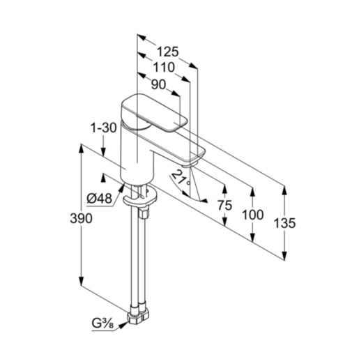Kludi Pure&Style Смеситель для раковины, без д/к, длина излива 11 см, цвет: черный матовый 403893975