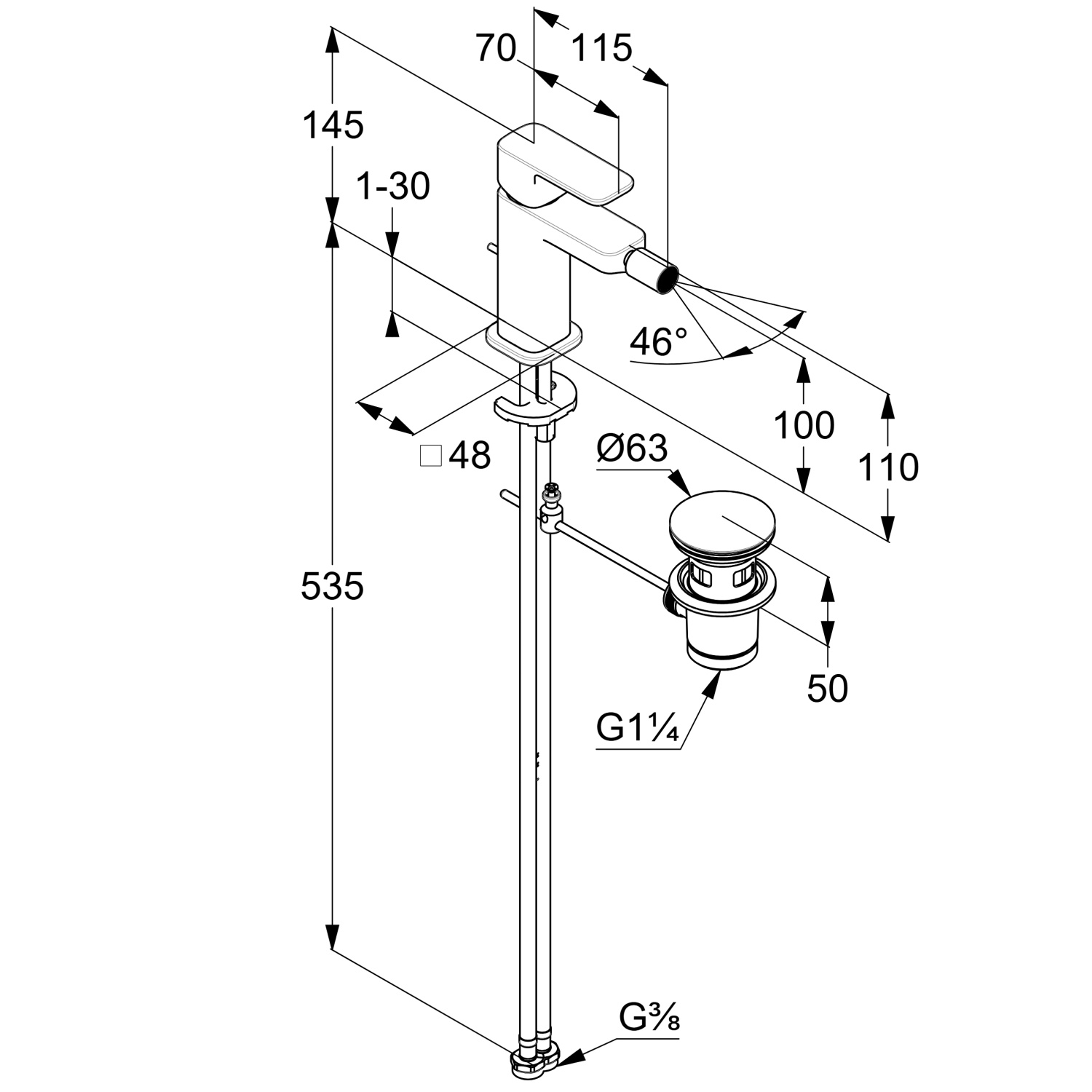 Kludi Renon Смеситель для биде, с д/к, цвет: черный матовый 422163975