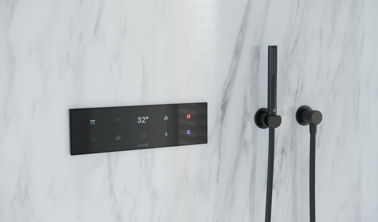 Kludi Touchtronic Смеситель для душа термостатический на 3 потребителя, встраиваемый, цвет: черный 38310G1-00