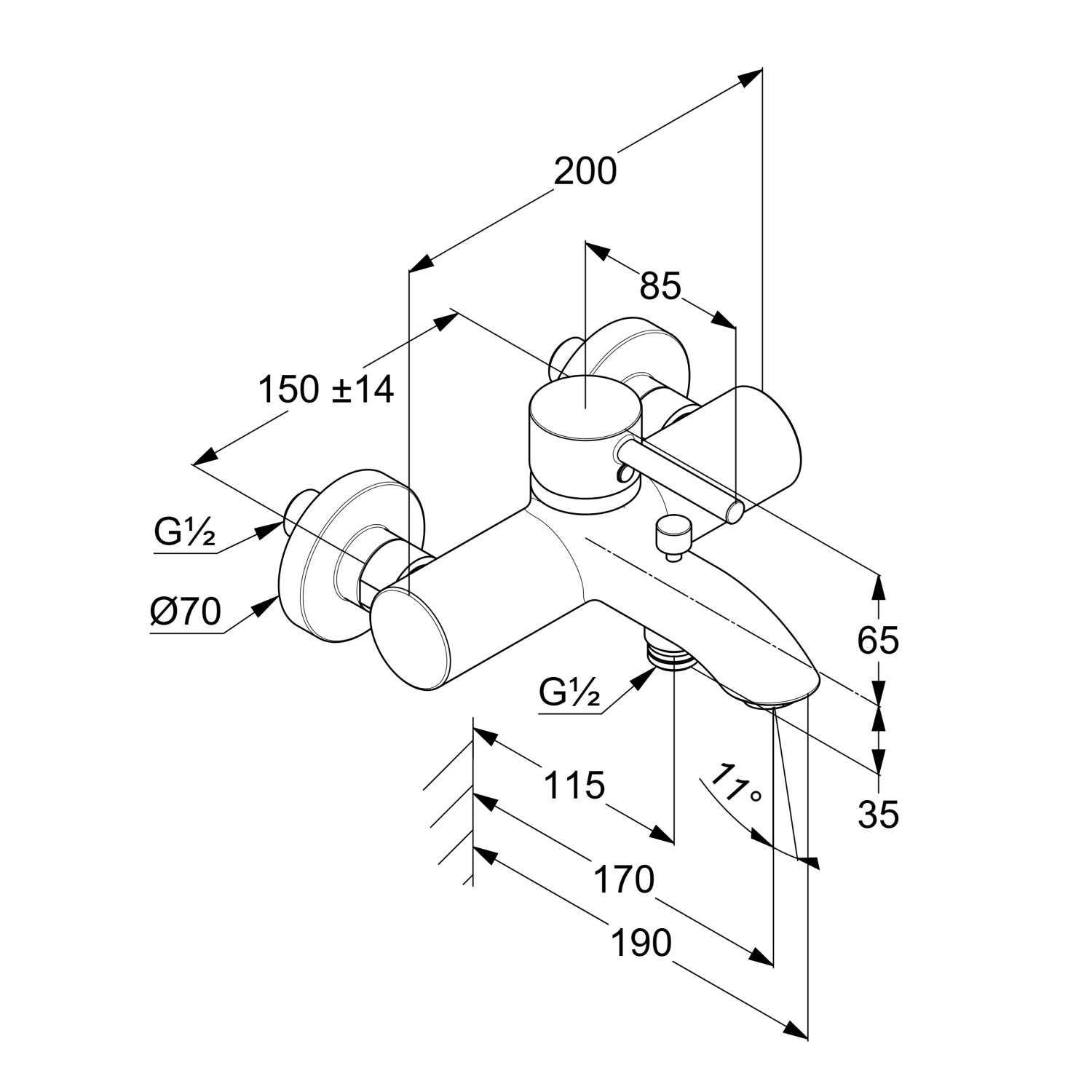 Kludi Bozz Смеситель для ванны и душа настенный, длина излива 17 см, цвет: брашированное золото 38691N076