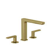 Kludi Renon Смеситель для раковины на 3 отв., с донным клапаном, выс. изл. 15 см, цвет: браш. золото 42393N075