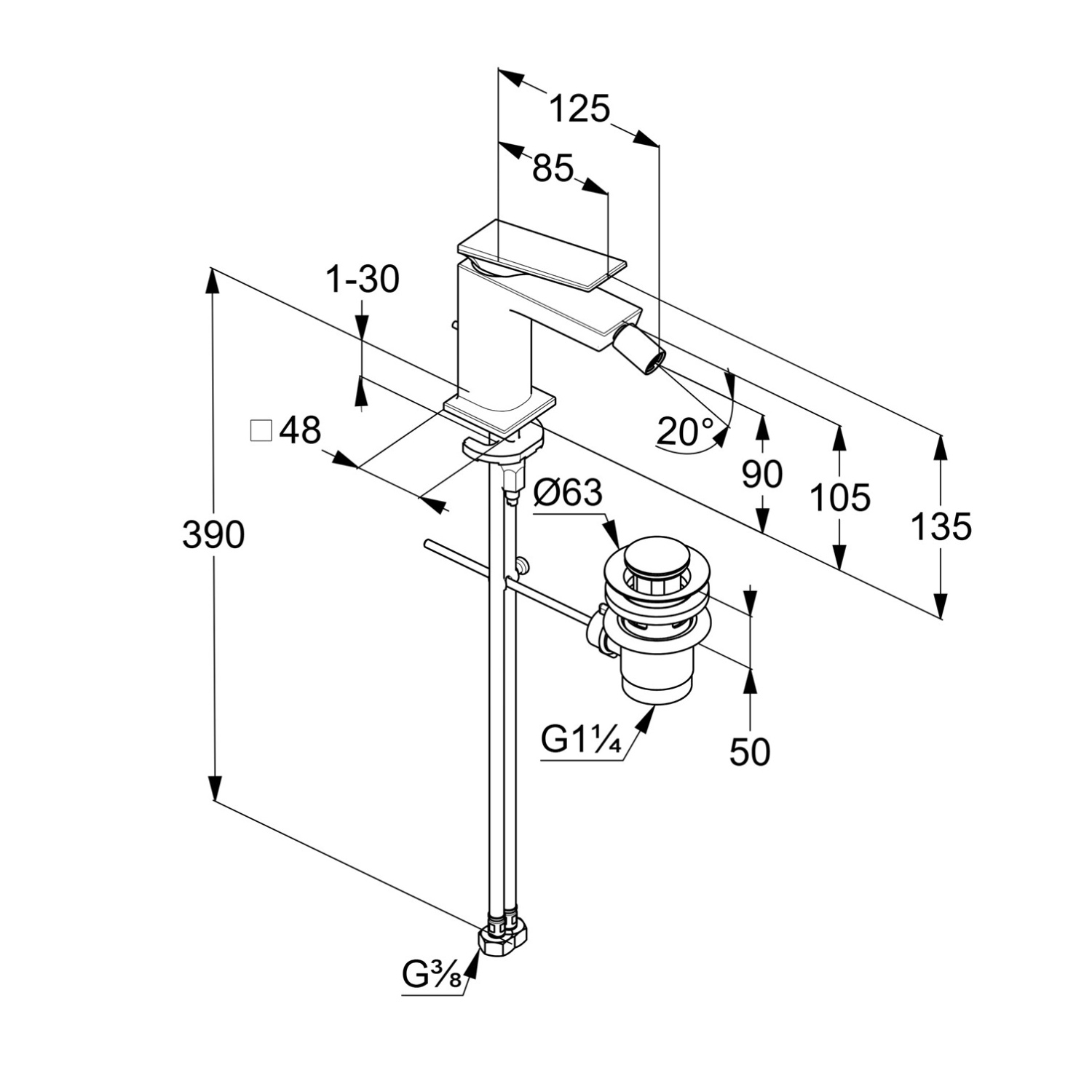 Kludi Decus Смеситель для биде, с донным клапаном, длина излива 12,5 см, цвет: брашированное золото 54217N075