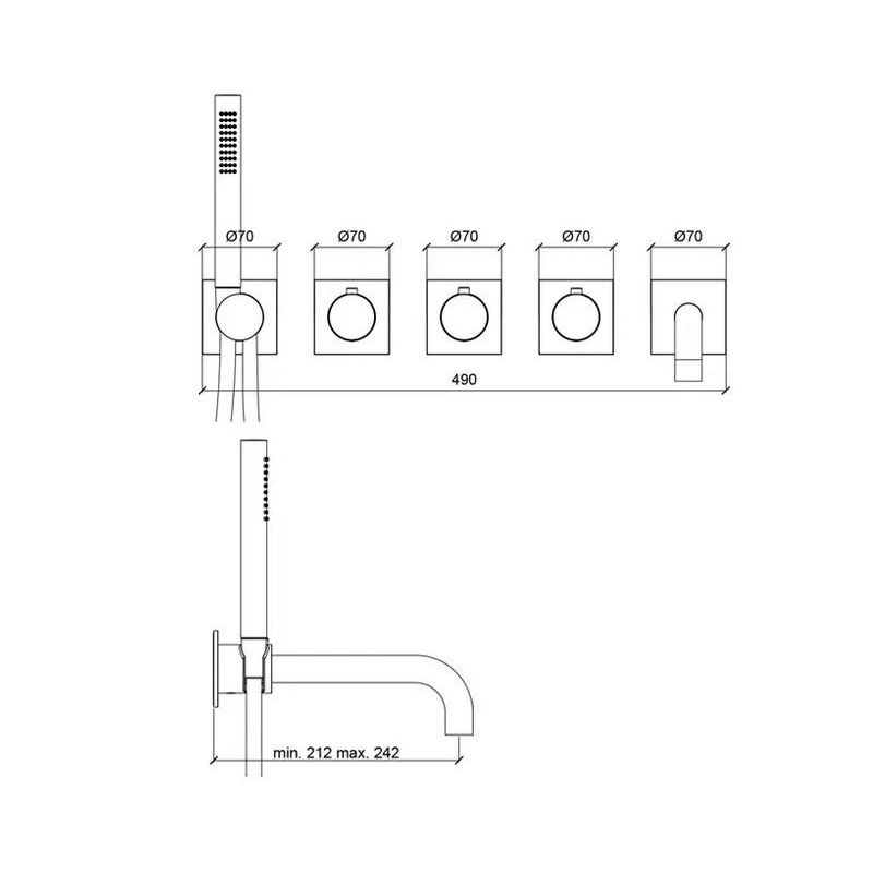 Almar Modular Square Термостат для ванны с изливоми душем, внешняя, цвет: PVD brushed high brass E180186.HB