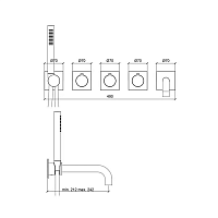 Almar Modular Square Термостат для ванны с изливом,душем, внешняя, цвет: 316 PVD brushed high brass E180187.HB316